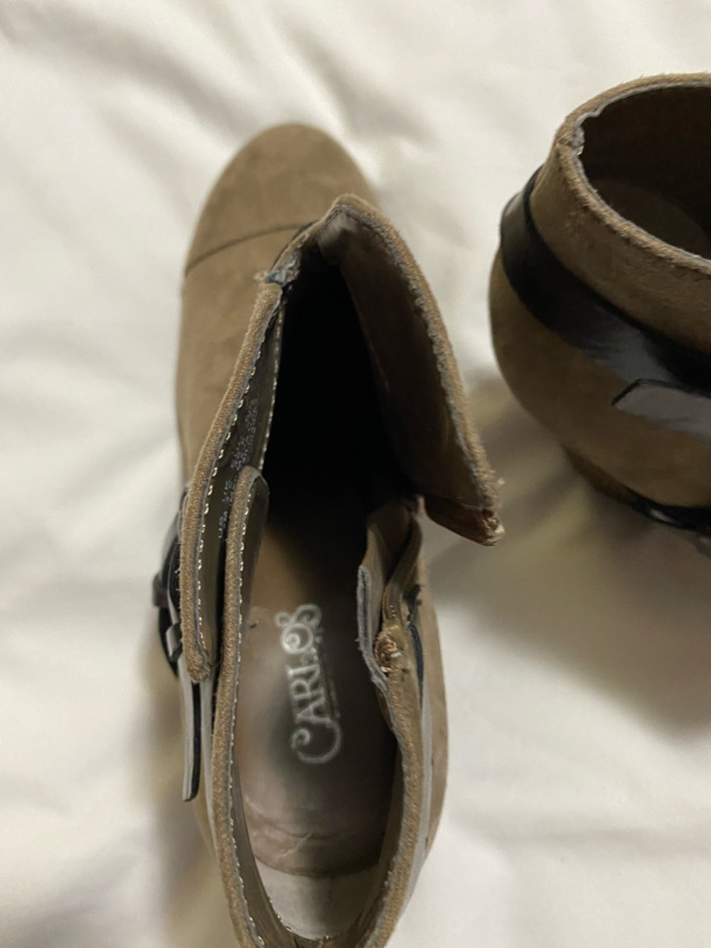 Carlos Santana Olive Taupe Suede Ankle Booties with Dark Brown Straps - Picture 8 of 10